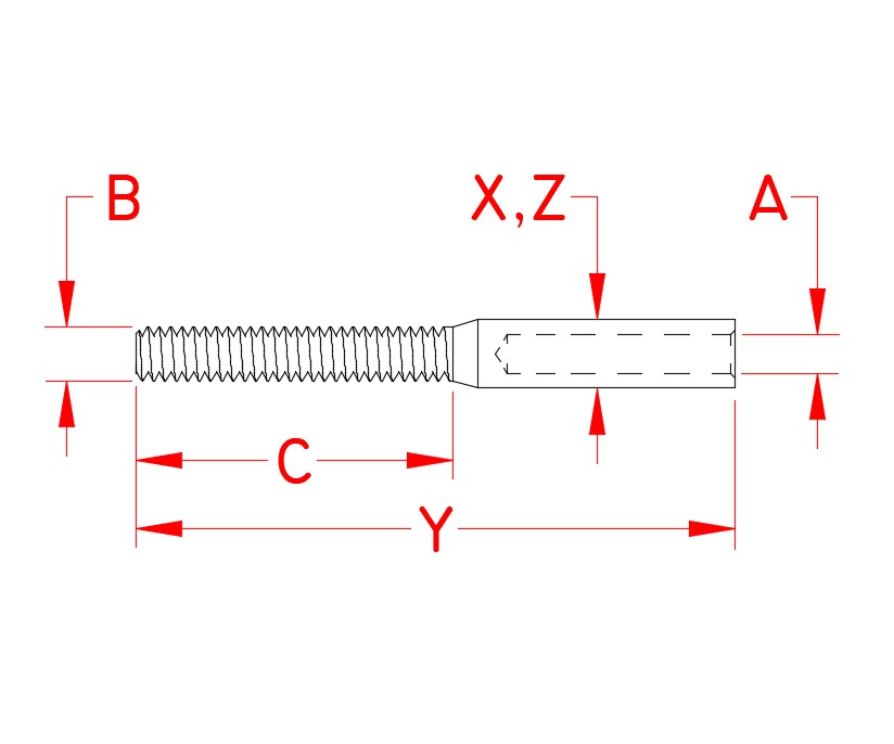 Stainless Steel Mini Swage Stud, Left Hand, S0726-L704, Line Drawing